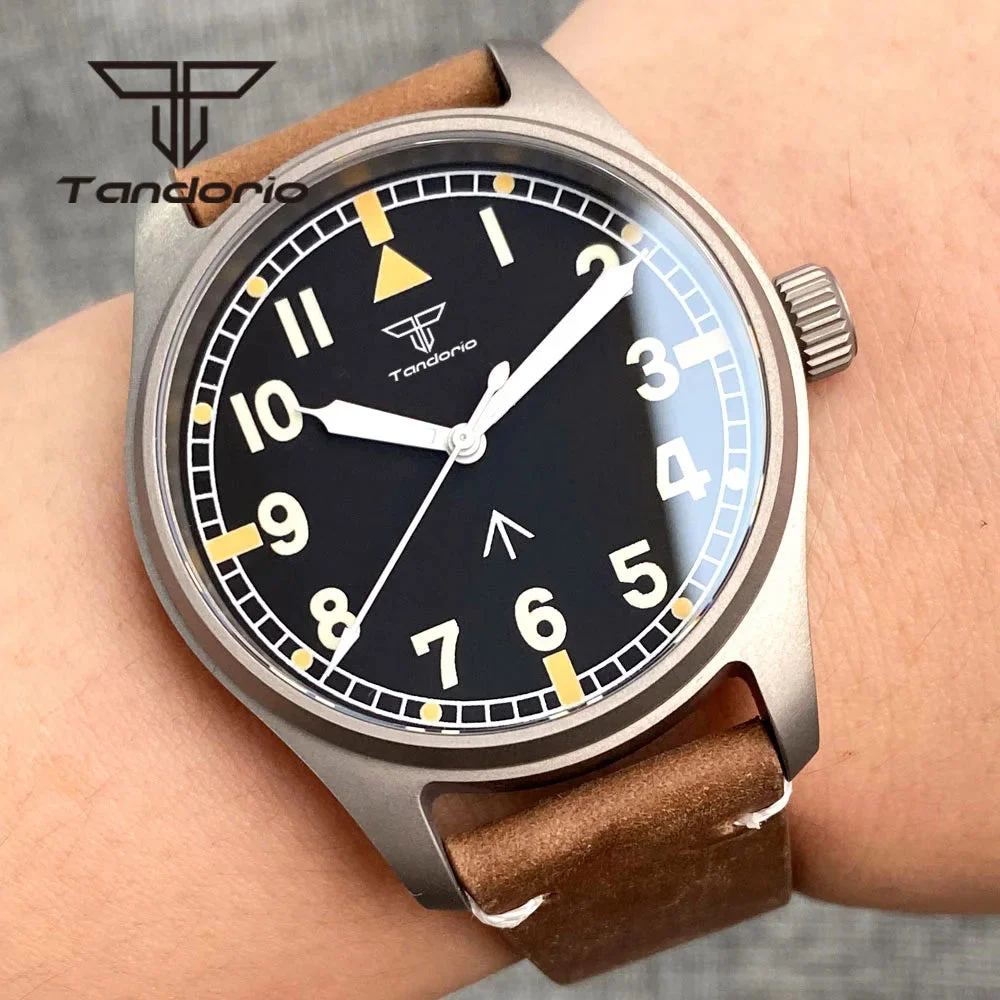 Tandorio Titanium Watch TD141 NH35A 39mm 20bar Pilot Watch Sapphire 14:200005100#logo dial-strap 2;5:56NH35A movement 39 mm kol saati