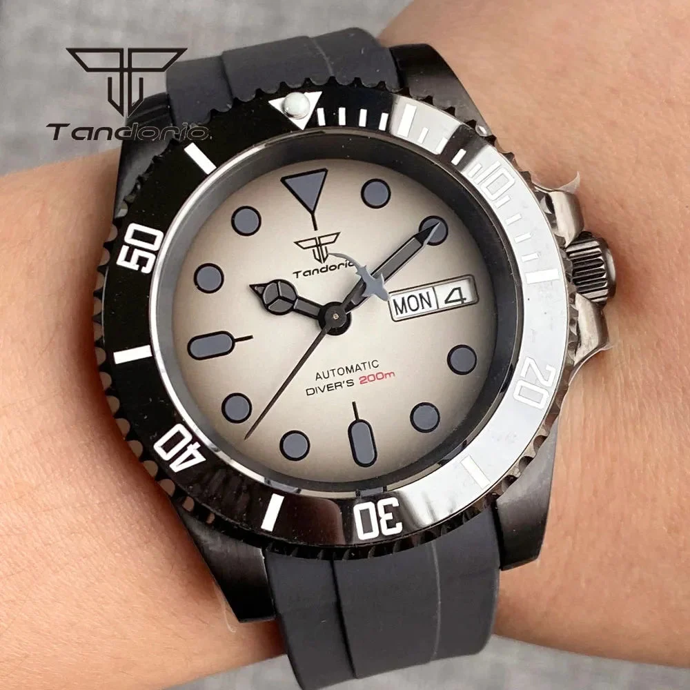 Tandorio PVD Diver Sapphire Ceramic 20BAR TD235 14:200005100#bezel 1-with logo;5:56964930#steel back 40 mm kol saati