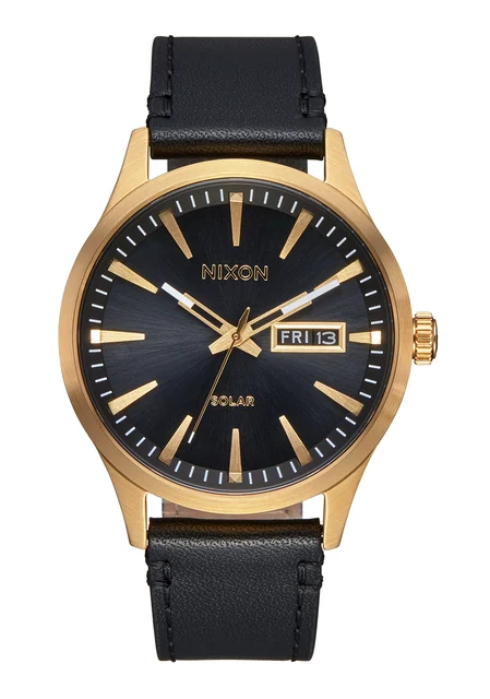 Nixon US Sentry Solar Leather - All Gold / Black A1347-510-00 kol saati
