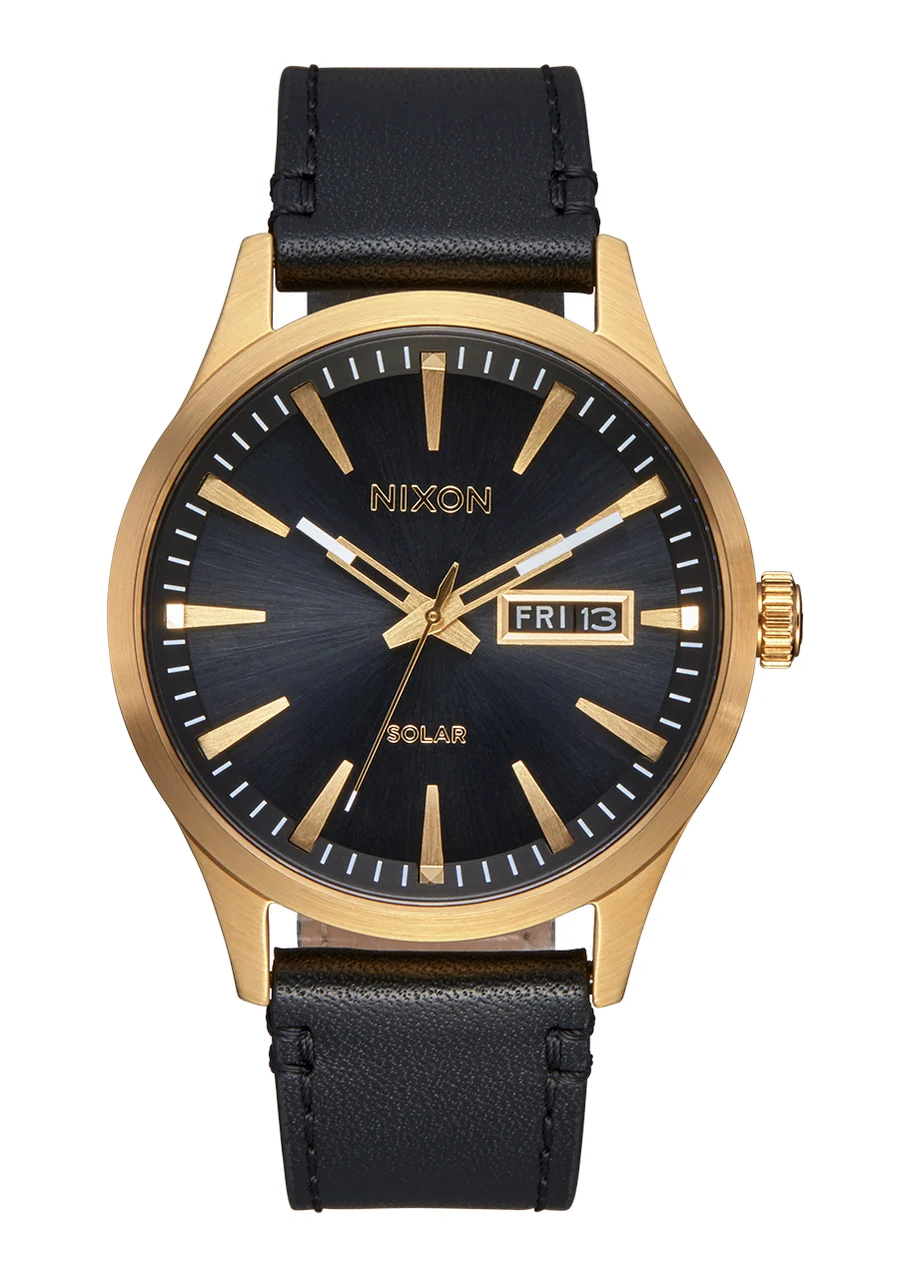 Nixon US Sentry Solar Leather - All Gold / Black A1347-510-00 40 mm kol saati