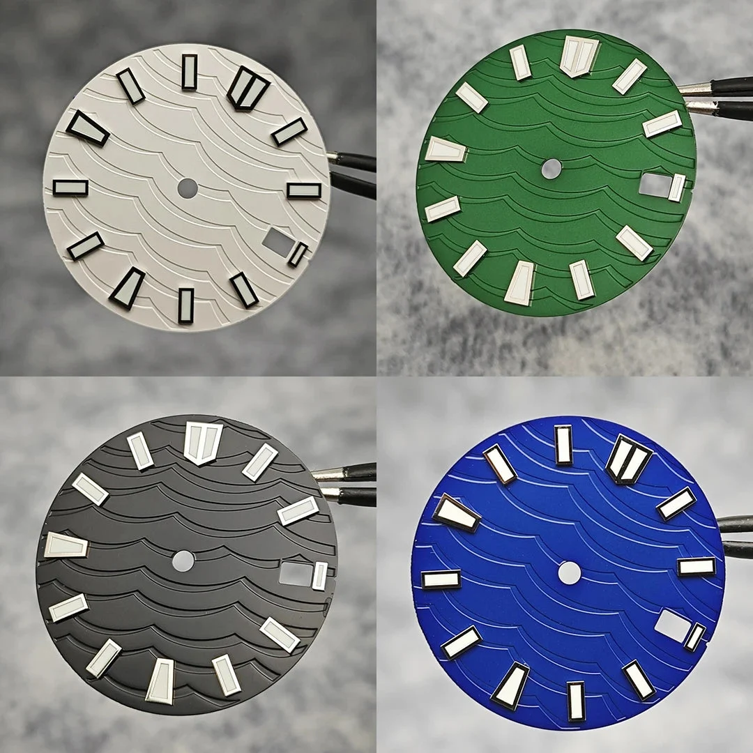 Tandorio Watch Dial C3 Green Luminous Wave Pattern Watch Faces Watches Replacement Accessories for NH35/ NH36/ NH34 Movement 14:201447598#white 28.5 mm kol saati