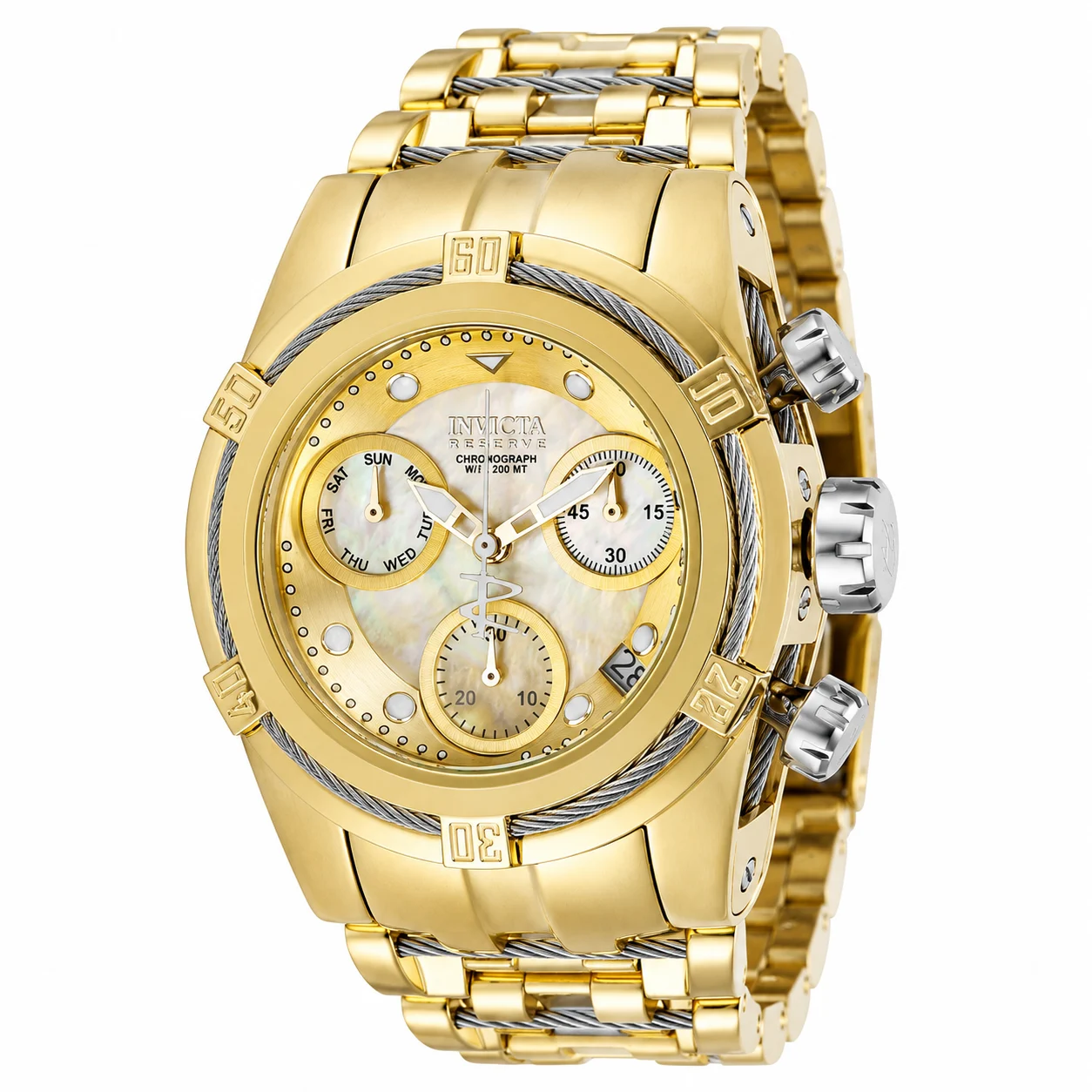 Invicta Reserve Bolt Zeus Swiss Ronda Z60 Caliber Watch w/ Mother of Pearl Dial - 42mm, Steel, Gold (30526) 42 mm kol saati