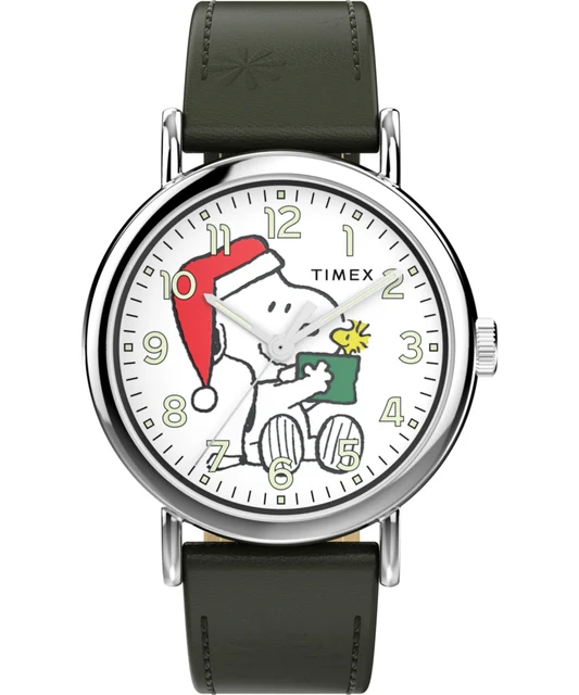 Timex Peanuts® x Weekender Holiday Dial 40mm Leather Strap Watch TW2Y12400 kol saati