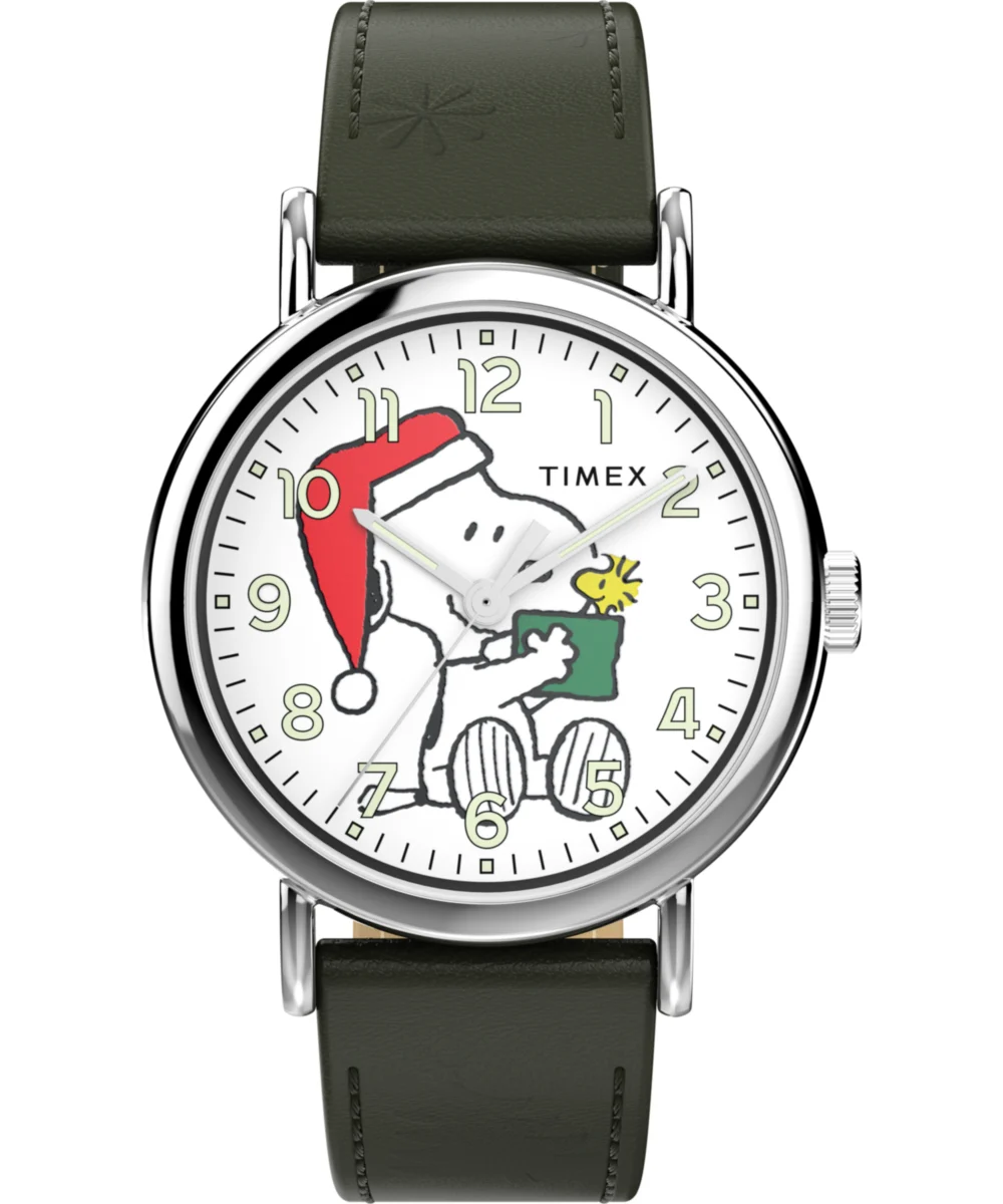 Timex Peanuts® x Weekender Holiday Dial 40mm Leather Strap Watch TW2Y12400 40 mm kol saati