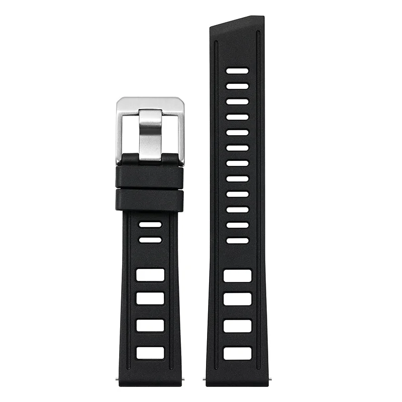 Wristfull Premium Grade Rubber Dive Watchband 定制-方孔黑色潜水橡胶表带- 20mm (库存) 16 kol saati