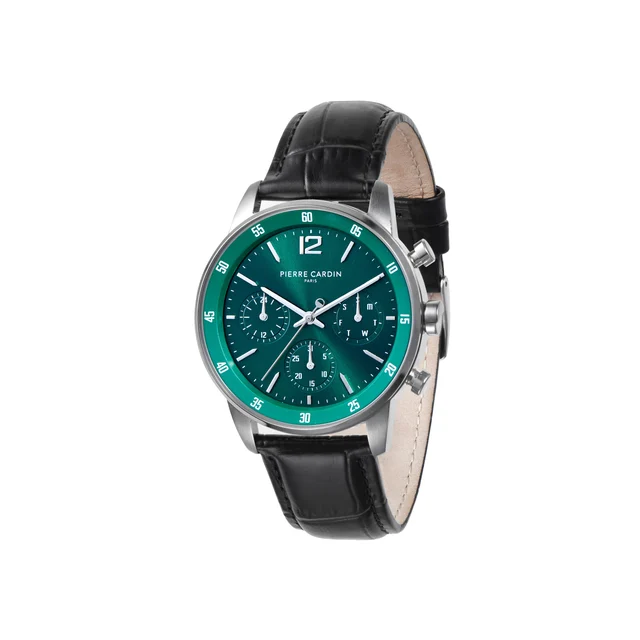 MONTROUGE PRIM Green Dial Multifunction watch with Black Leather Strap CMR.1006 kol saati
