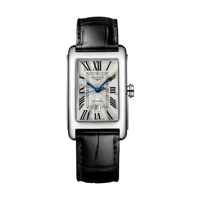 Longines DolceVita 43.8mm - Silver "Fliniqué" on Leather Strap L57574710 kol saati