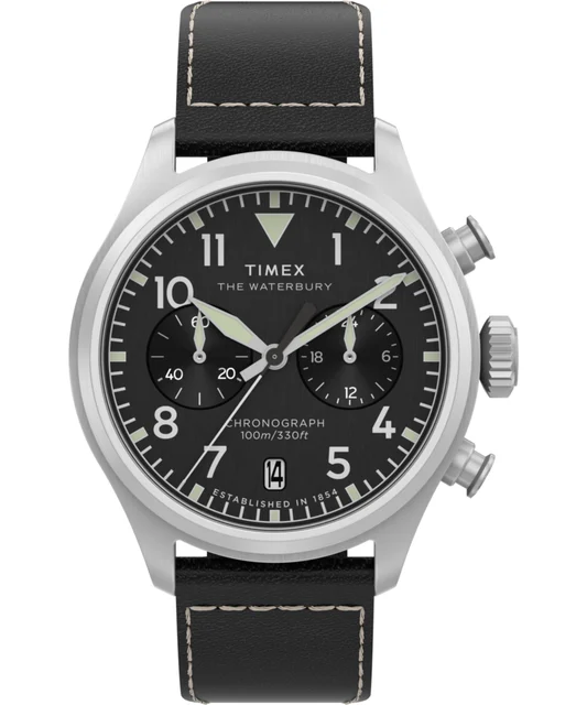 Timex Waterbury Ace Chronograph 41mm Leather Strap Watch TW2Y19000 kol saati