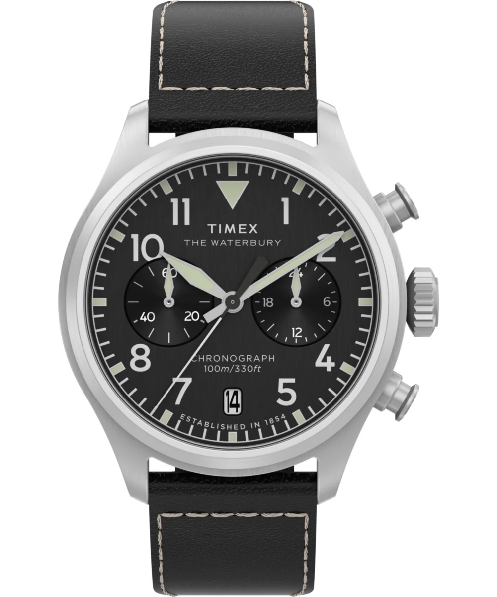 Timex Waterbury Ace Chronograph 41mm Leather Strap Watch TW2Y19000 41 mm kol saati