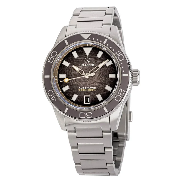 Islander Bayport Automatic Dive Watch with Warm Grey Wave Dial #ISL-314 kol saati