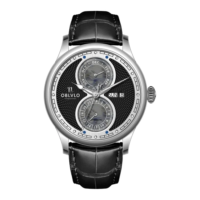 OBLVLO Series, 42mm, Steel With Leather Automatic, Black Dial AM AM Series, 42mm, Steel Wi