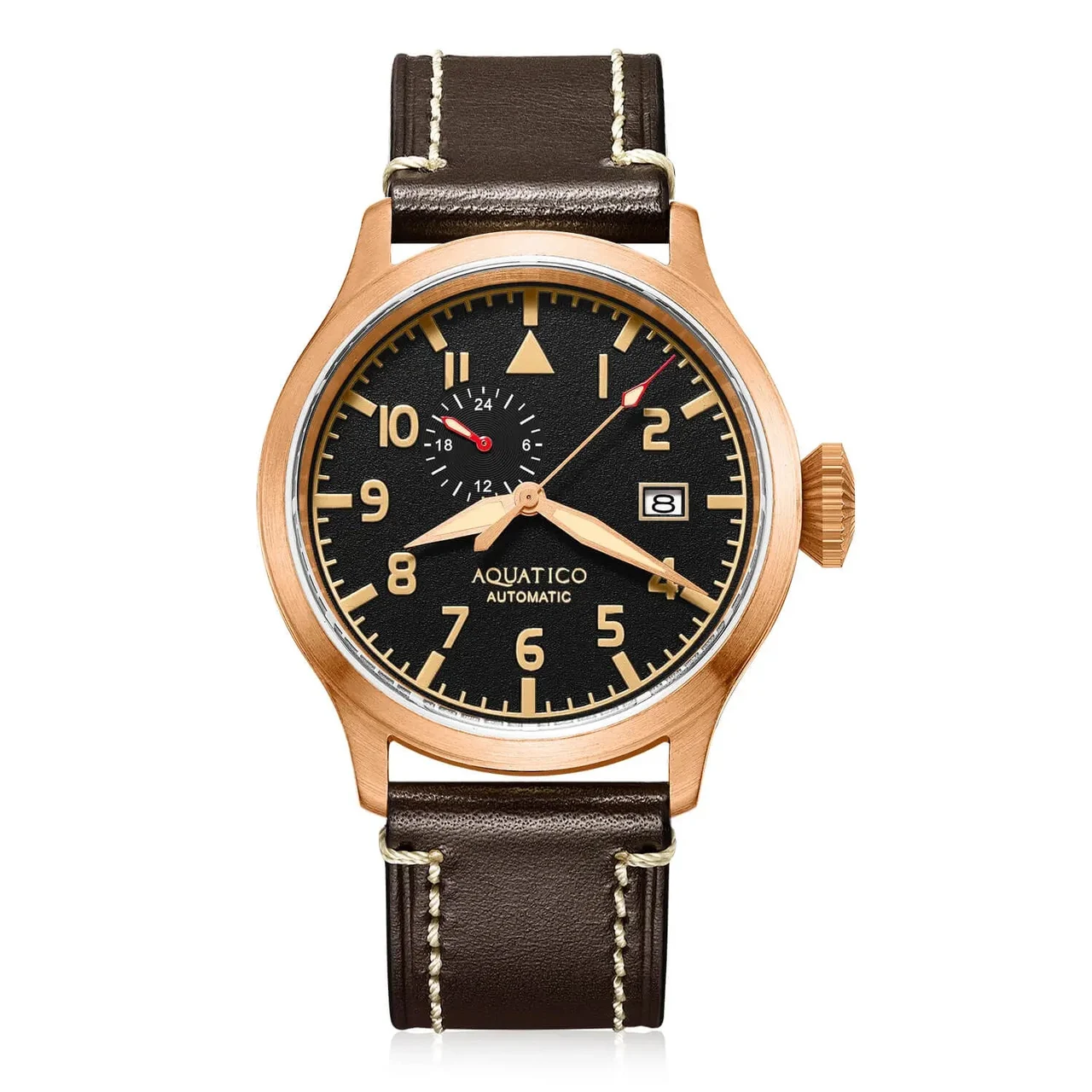 AQUATICO Bronze Pilot Watch Black Dial Aquatico 43mm Bronze Pilot Watch Black Dial 43 mm kol saati
