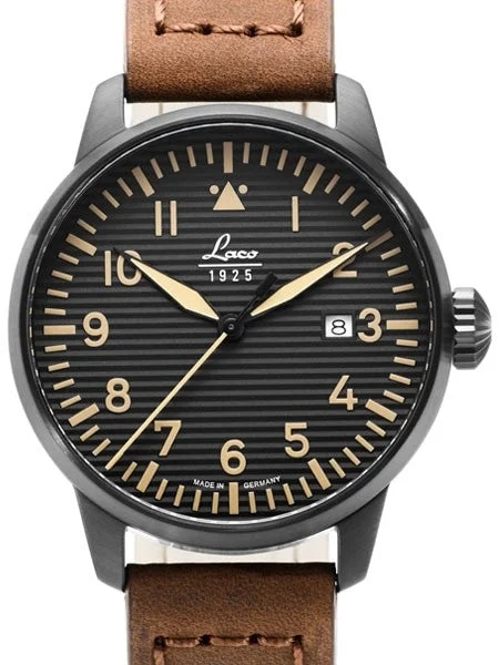Laco Gallen Quartz Pilot Watch with 42mm PVD Case and Corrugated Dial #861973 42 mm kol saati