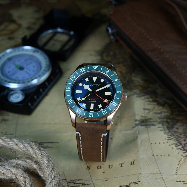 AQUATICO Bronze Seafarer GMT kol saati