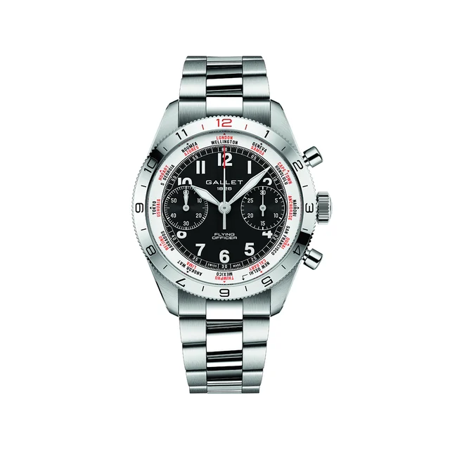 Gallet Flying Officer Chronograph 40mm - Black on Bracelet AG2301131B1A1 kol saati