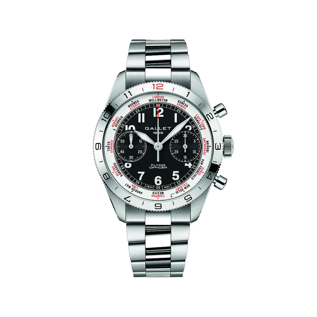 Gallet Flying Officer Chronograph 40mm - Black on Bracelet AG2301131B1A1 40 mm kol saati