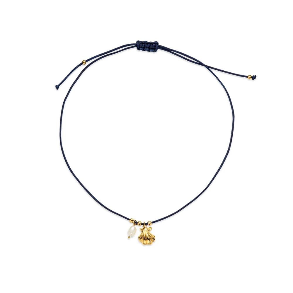 Default Scallop Blue Nylon Halskette Gold PH-JE-1832 kol saati