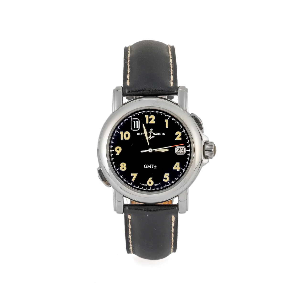 Ulysse Nardin Ref. 203-22, self-winding, centre-seconds, date, AM-PM indication, two-time zone, black dial; “San Marco” “GMT ±”; stainless steel kol saati