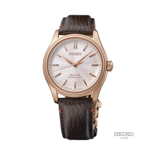 Seiko Presage Classic Series Limited Edition Pink Gold Plated 38mm - Silver on Leather Str