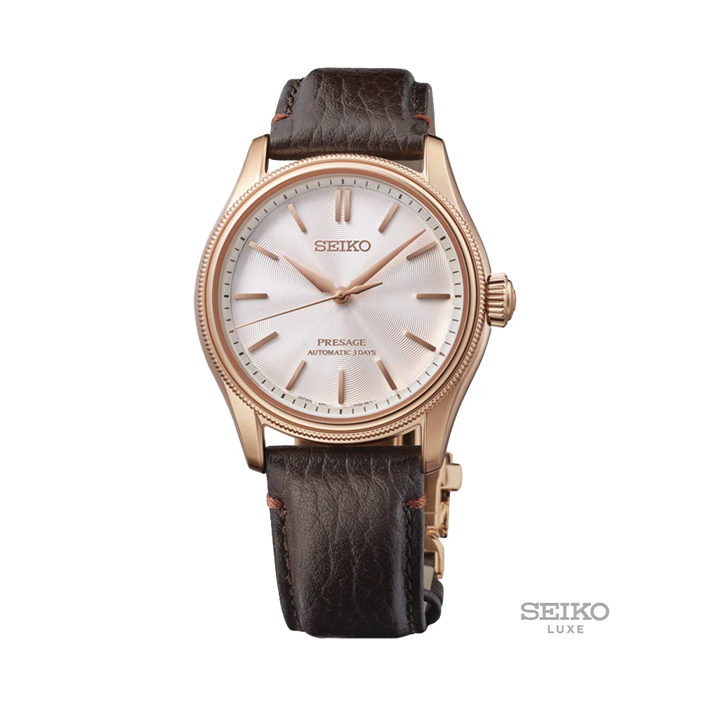 Seiko Presage Classic Series Limited Edition Pink Gold Plated 38mm - Silver on Leather Strap HCC008 38 mm kol saati