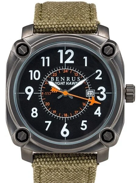Benrus Stainless Steel, Military-Inspired Quartz Nighthawk Watch #BR002A kol saati