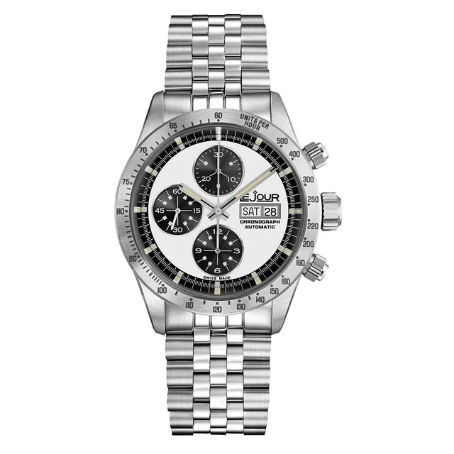 Le Jour Mans Swiss Automatic Chronograph with White Dial #LJ-LM-010 kol saati