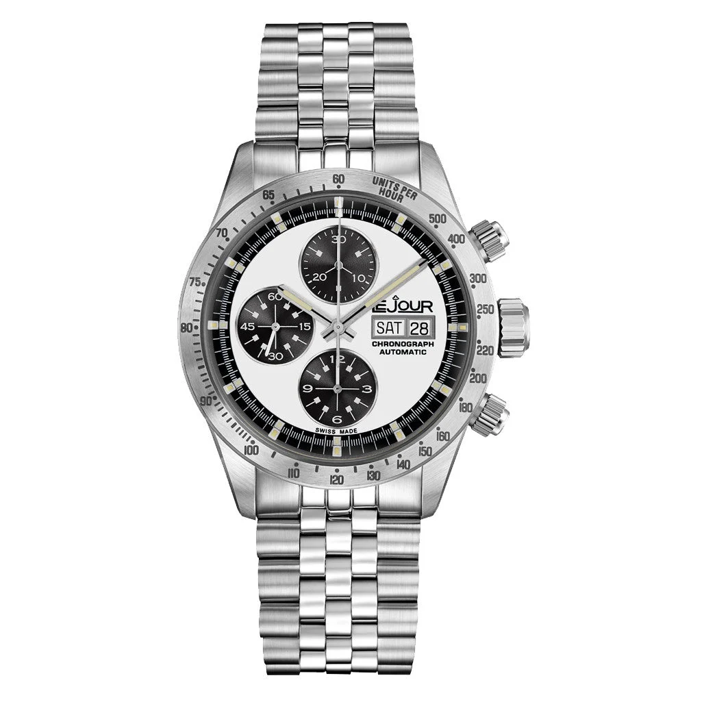 Le Jour Mans Swiss Automatic Chronograph with White Dial #LJ-LM-010 42 mm kol saati