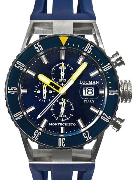 Locman Montecristo 200 Meter Quartz Chronograph Dive Watch with 44mm Case #512BLYLBL 44 mm kol saati