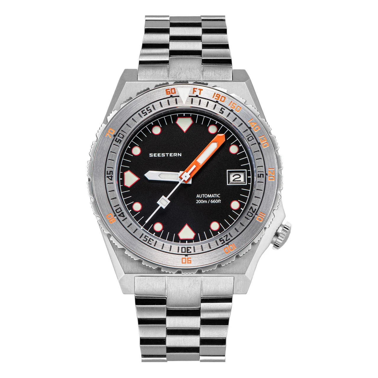 Sugess Seestern Vintage 407 600T Black Dial Stainless-Steel Bezel 40 mm kol saati