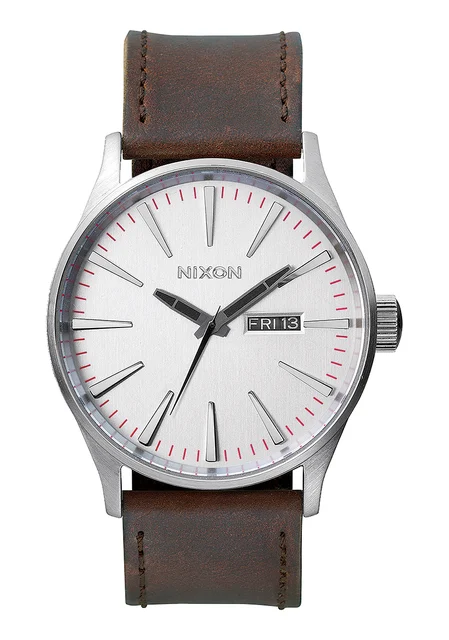Nixon US Sentry Leather - Silver / Brown A105-1113-00 kol saati