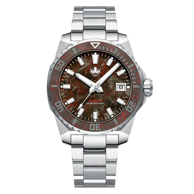 Phoibos Leviathan 40mm Dive Watch with Red Forged Carbon Fiber #PY062D kol saati