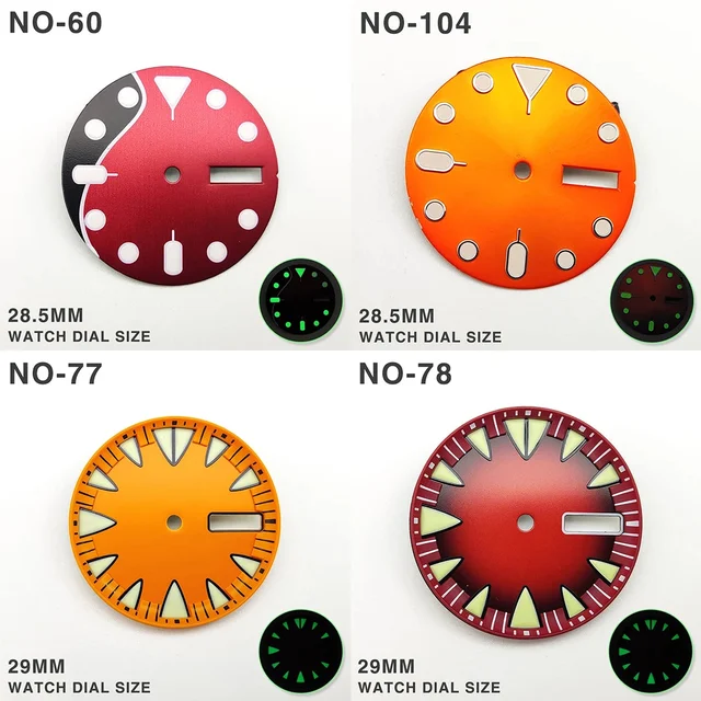 Tandorio Dial 29MM Green Luminous Watch Faces with Dual Calendar Date Orange Surface Modif