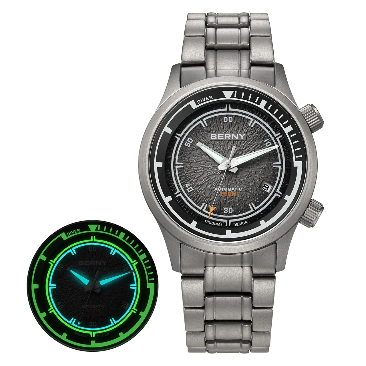 BERNY Men Automatic Titanium Diver Watch-AMT159MS AMT159MS-A kol saati