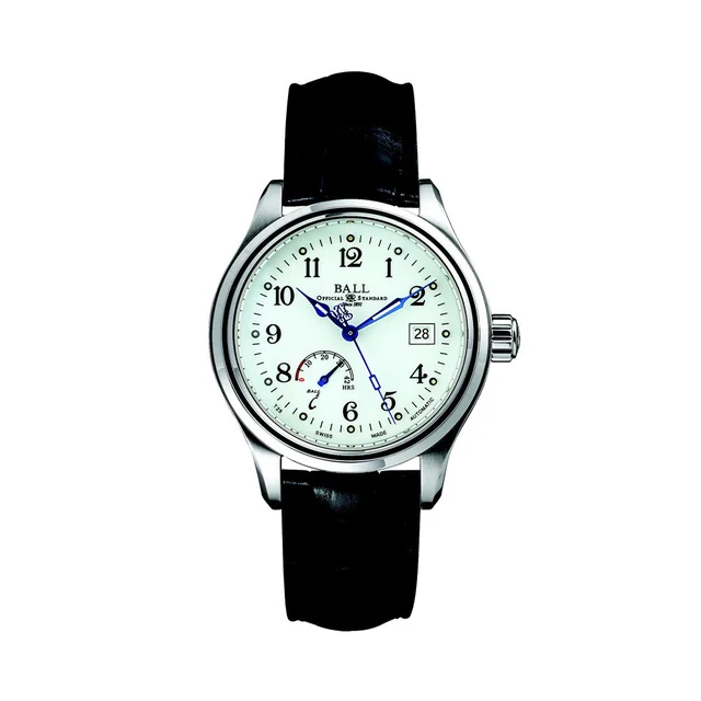 BALL Watch Trainmaster Power Reserve 41mm - White on Leather Strap NM1056D-L1J-WH kol saat