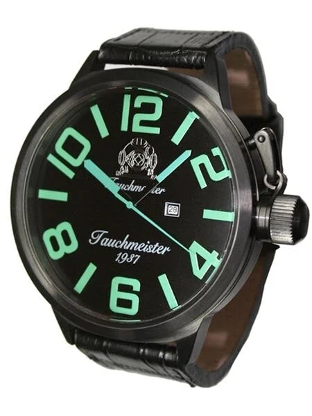 Tauchmeister Extra Large Stealth Black IP Military Watch T0214 kol saati