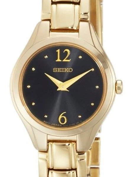 Seiko Goldtone Quartz Dress Watch with Charcoal Dial, Goltone Hands and Markers #SUJG08 ko
