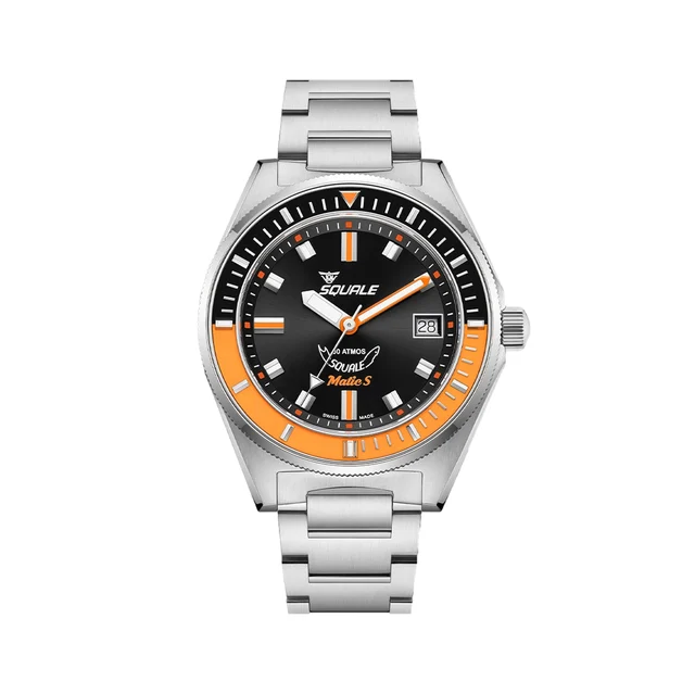 Squale Matic S 39.5mm - Black, Orange Bezel on Bracelet MATICBKOBK.SSBX kol saati