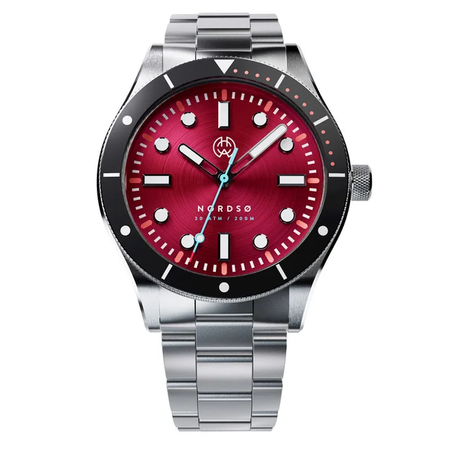 Henry Archer Nordso Automatic Dive Watch with Crimson Red Dial #HAC-NOR-CRI-3LI kol saati