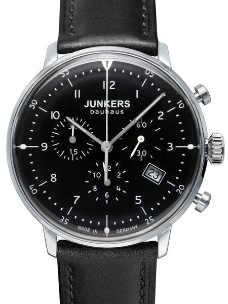Junkers Bauhaus Swiss Quartz Chronograph with Domed Hesalite Crystal #6086-2 kol saati
