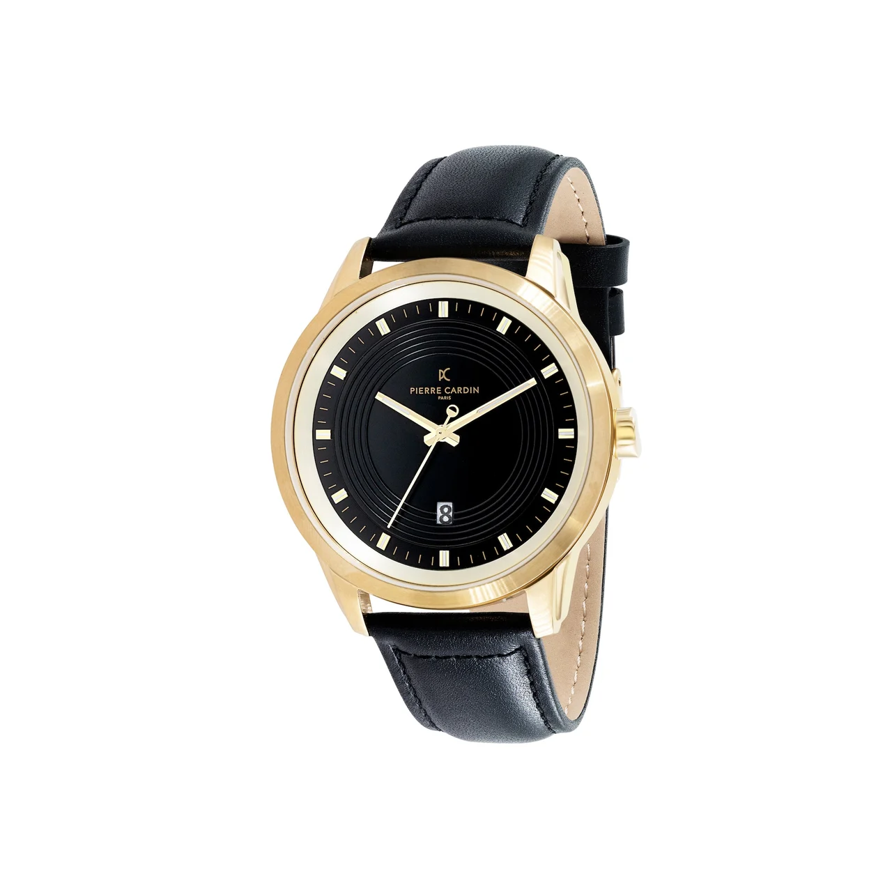 LES HALLES Black Dial Gold Watch with Black Leather Strap CCP.5021 45 mm kol saati