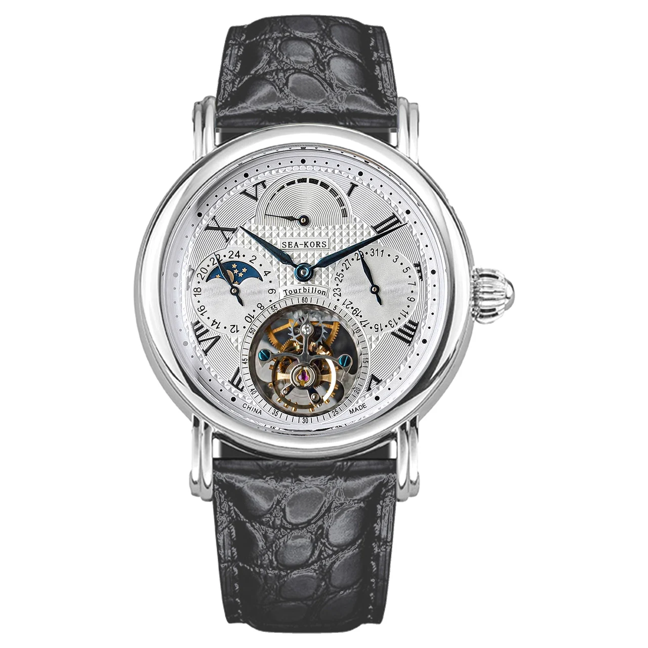 Sugess Sugess 386-海鸥8007-黑羅馬 40 mm kol saati