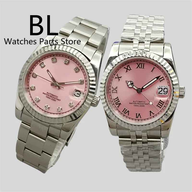 Tandorio DateJust Dress Watch BLIGER BL001 36mm39mmPink Dial NH35A Automatic 904 Stainless Steel Fluted Bezel Sapphire Diamond Roman Marks 1005006091801620-pink 7-36mm glass back 39 mm kol saati