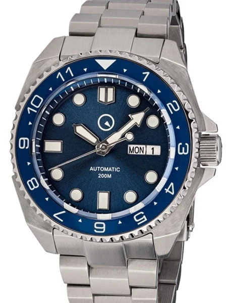 Islander Blue Automatic Dive Watch with AR Double-Dome Sapphire Crystal, and Luminous Dual-Time Ceramic Bezel Insert #ISL-27 48 mm kol saati