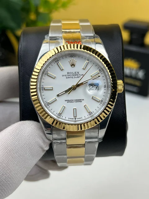 Rolex Date just Half Gold White Dial Oyster 41mm kol saati