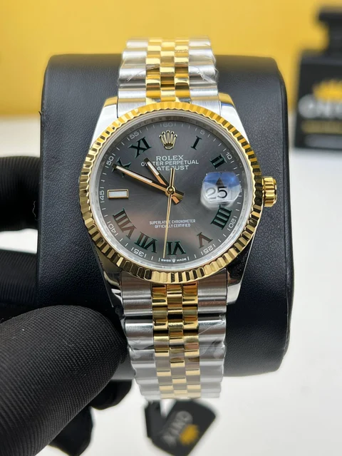 Rolex Date just Half Gold Wimbledon Grey Dial 36mm kol saati