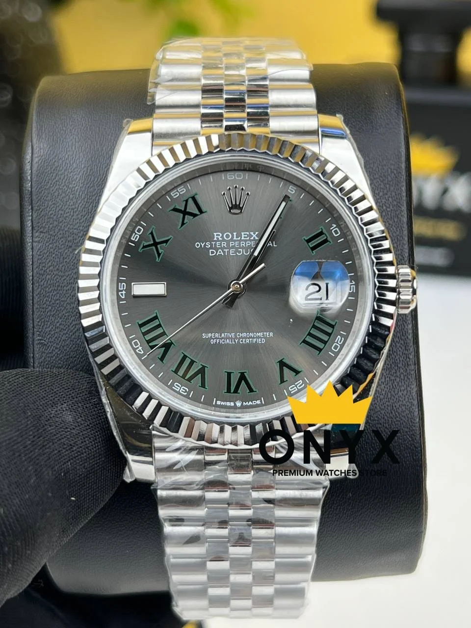 Rolex Date just “Wimbledon” 41mm – Swiss ETA 3235 movement 41 mm kol saati