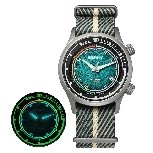 BERNY Men Automatic Titanium Diver Watch-AMT159MNY AMT159MNY-MGN kol saati