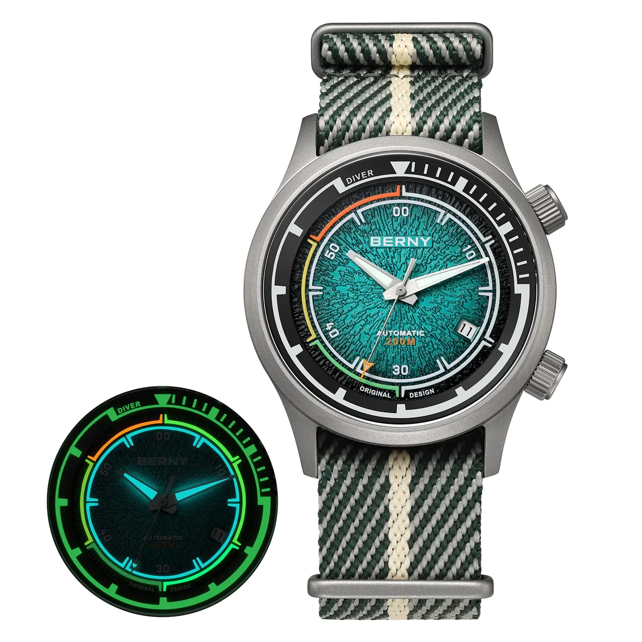 BERNY Men Automatic Titanium Diver Watch-AMT159MNY AMT159MNY-MGN kol saati