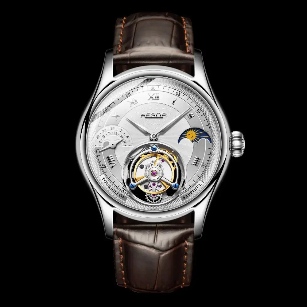 Tandorio Tourbillon Moon Phase Watch Aesop 7027 42MM Multi-Function Luxury Sapphire Watch Fashion Skeleton 12000053314287299 42 mm kol saati