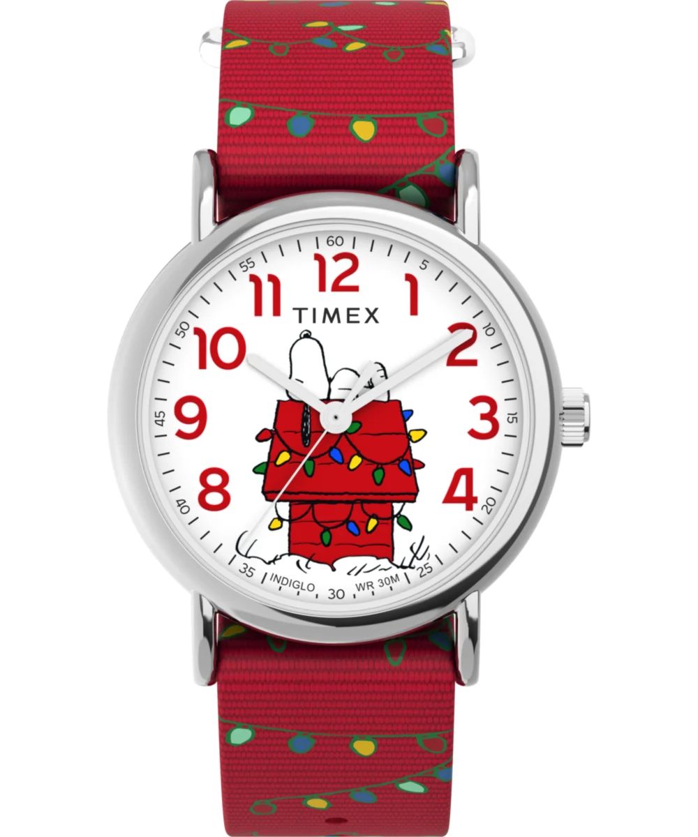 Timex Peanuts® x Weekender Holiday 38mm Fabric Strap Watch TW2W80800 38 mm kol saati